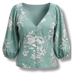 torrid Sage Green Floral V-Neck Blouse